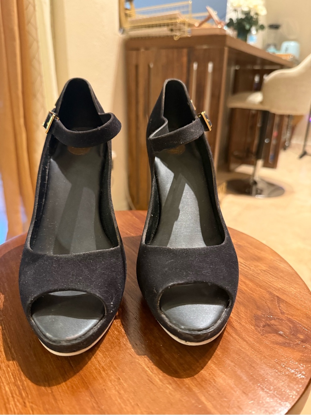 Melissa Black Peep-Toe Wedge Sandals with Ankle Strap